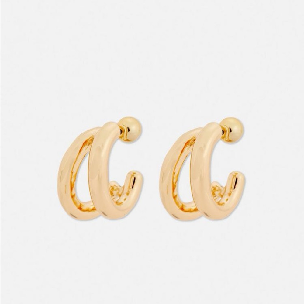 Gold Chunky Double Hoop Dangly Statement Casual Stack Earrings Jewelry Accessory